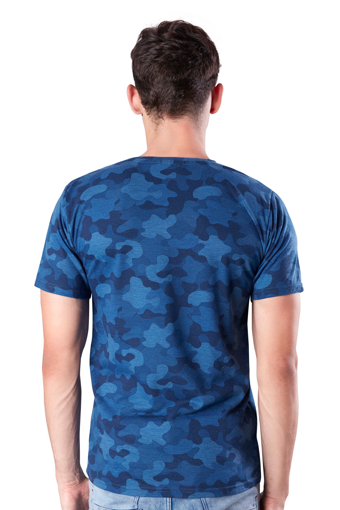 Wild Camo Men Military Camouflage Round Neck Cotton Blend Blue T-Shirt
