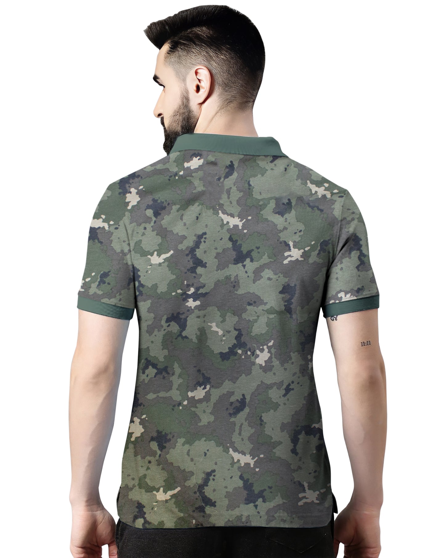 Wild Camo Men Military Camouflage Polo Neck Pure Cotton Green T-Shirt