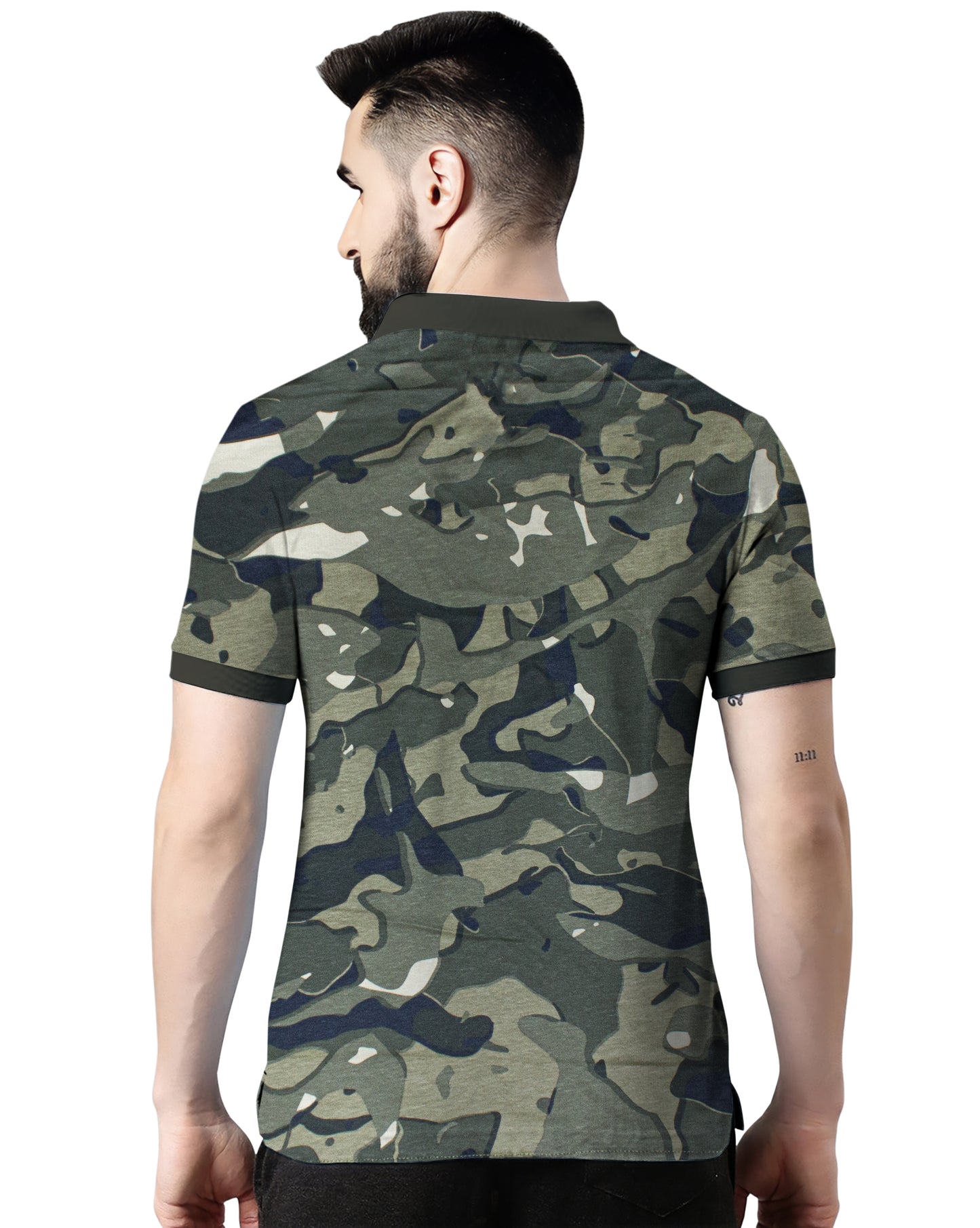 Wild Camo Men Military Camouflage Polo Neck Pure Cotton Dark Green T-Shirt