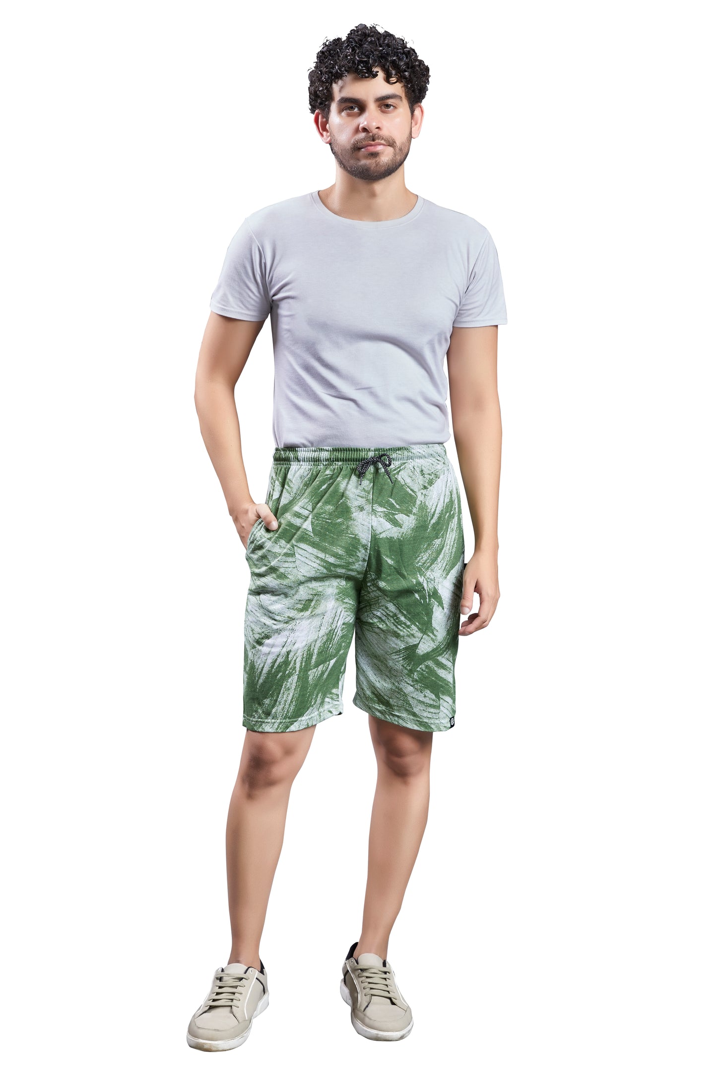 Mens casual Dark green printed shorts