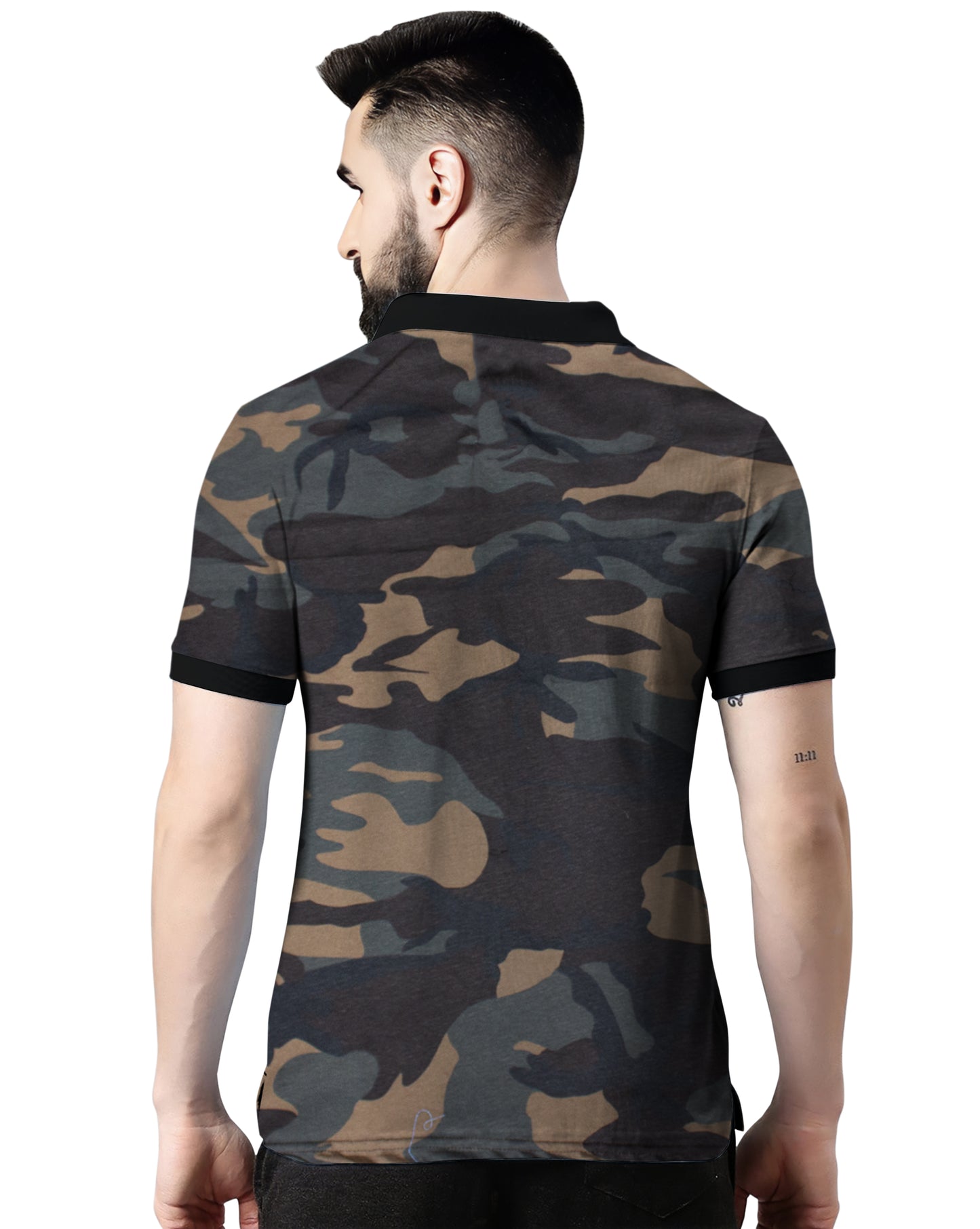 Wild Camo Men Military Camouflage Polo Neck Pure Cotton Brown T-Shirt
