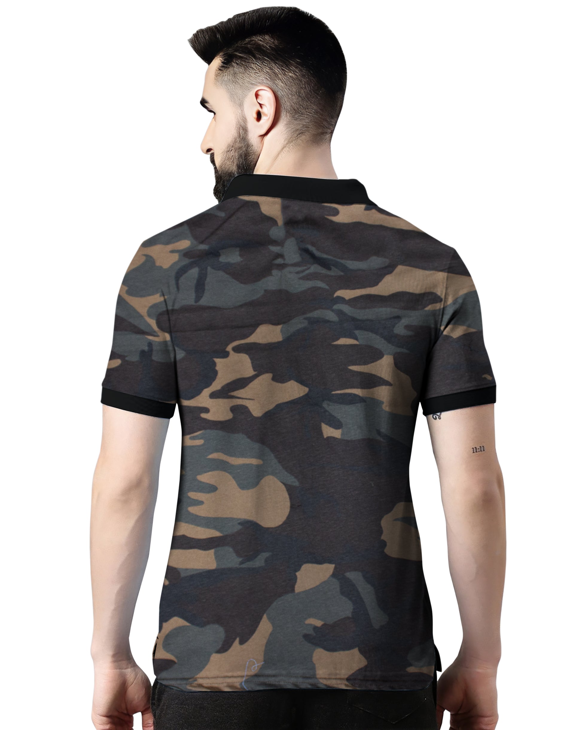Wild Camo Men Military Camouflage Polo Neck Pure Cotton Brown T-Shirt