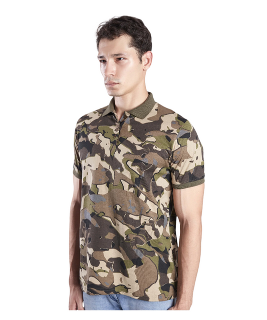 Wild Camo Men Military Camouflage Polo Neck Pure Cotton Multicolor T-Shirt