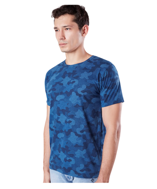 Wild Camo Men Military Camouflage Round Neck Cotton Blend Blue T-Shirt