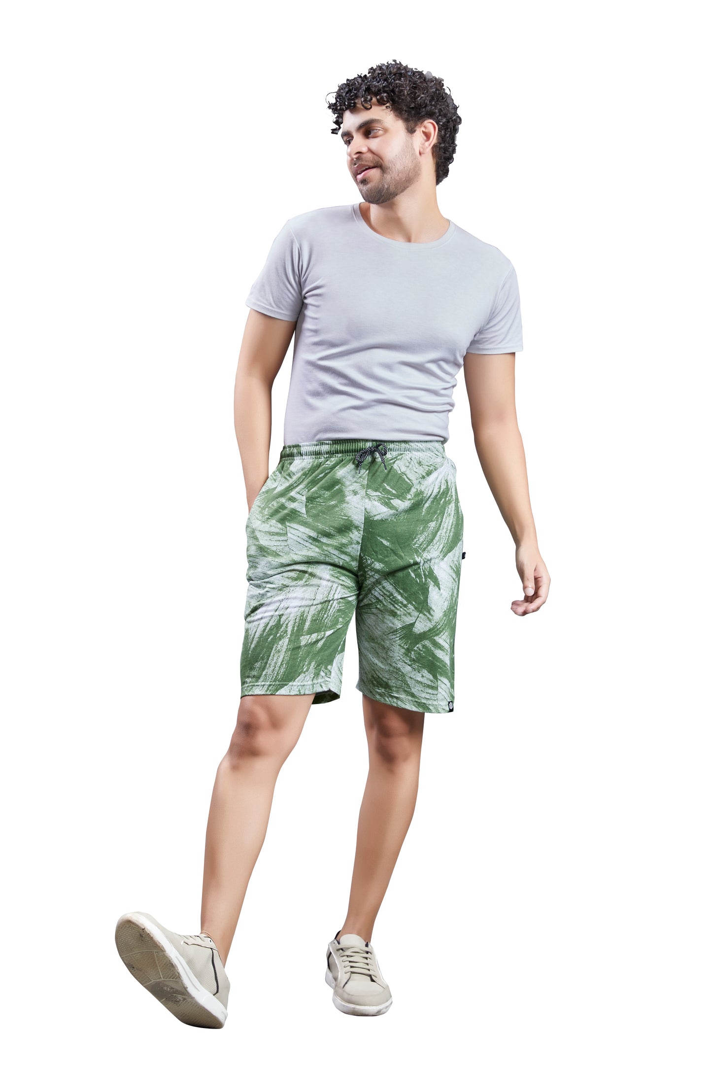 Mens casual Dark green printed shorts