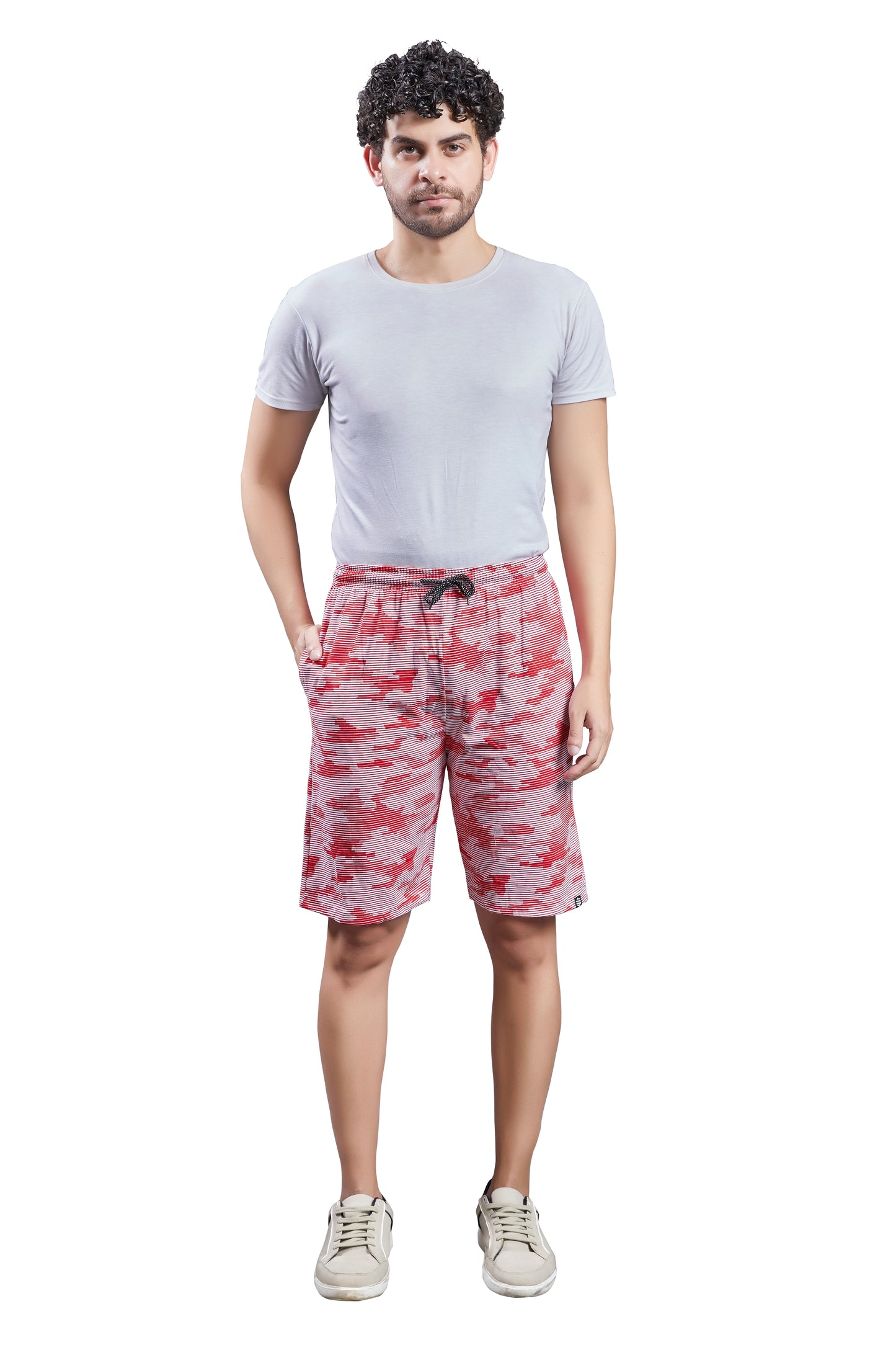 Mens casual Red Stripes printed shorts