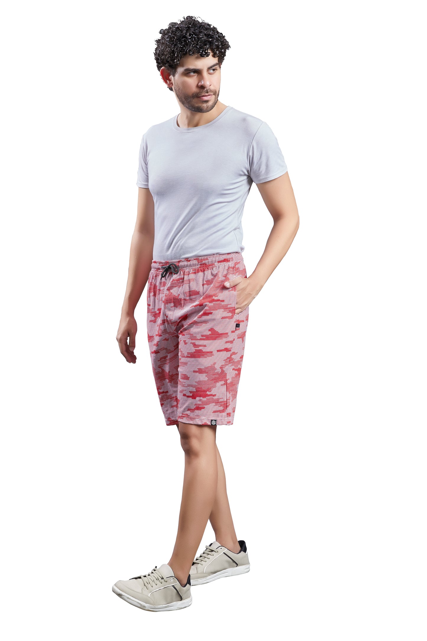 Mens casual Red Stripes printed shorts