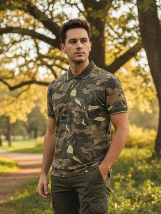 WILD CAMO Mens Camouflage Polo T-Shirt