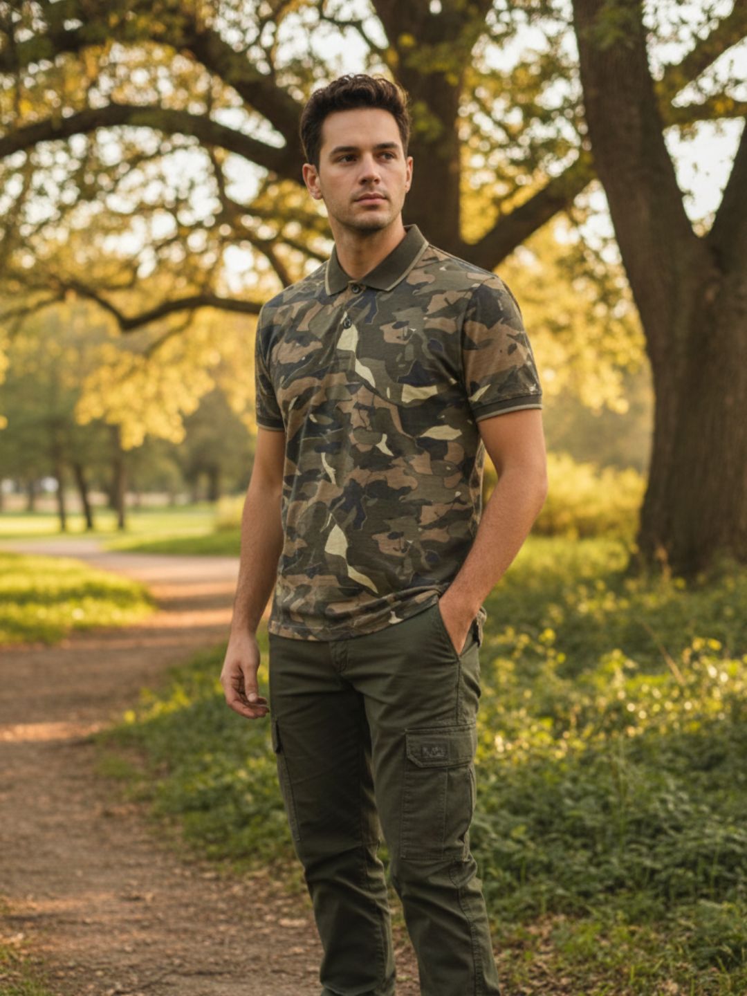 WILD CAMO Mens Camouflage Polo T-Shirt