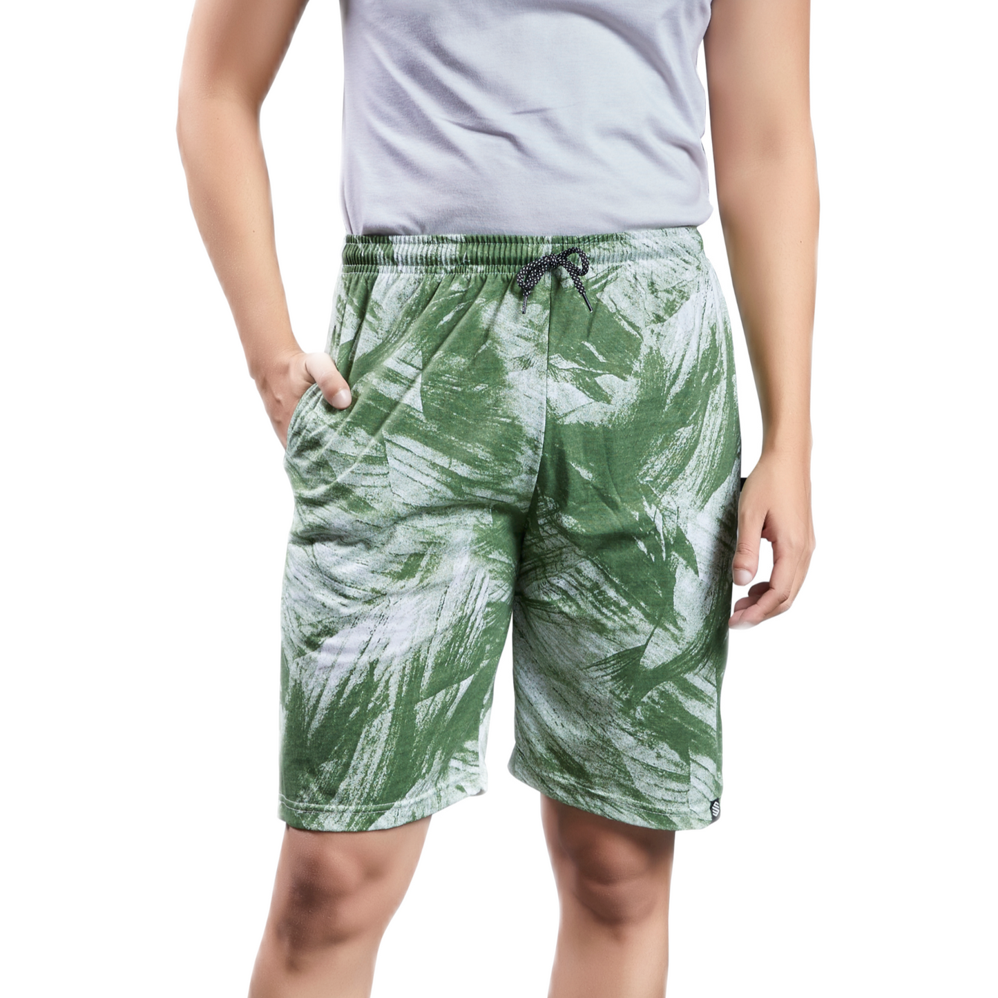 Mens casual Dark green printed shorts