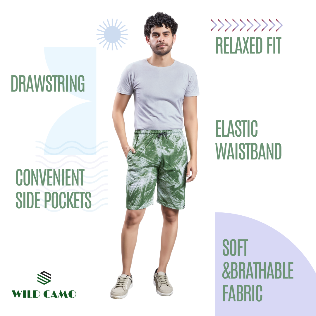 Mens casual Dark green printed shorts